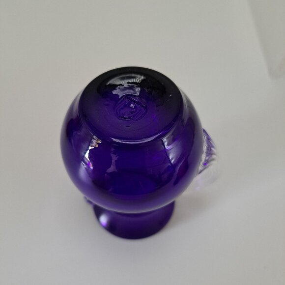 Pilgrim Glass Cobalt Blue Pitcher Clear Ribbed Applied Handle Vintage - Picture 9 of 10